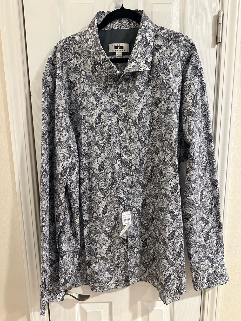 Joseph Abboud Men’s Black and White Paisley Dress Shirt 4XLT